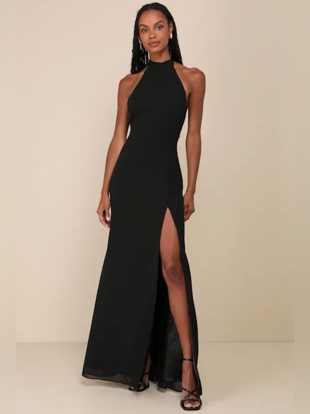 Lulus Captured Your Heart Black Halter Maxi Dress Size Medium NEW w/ Tag